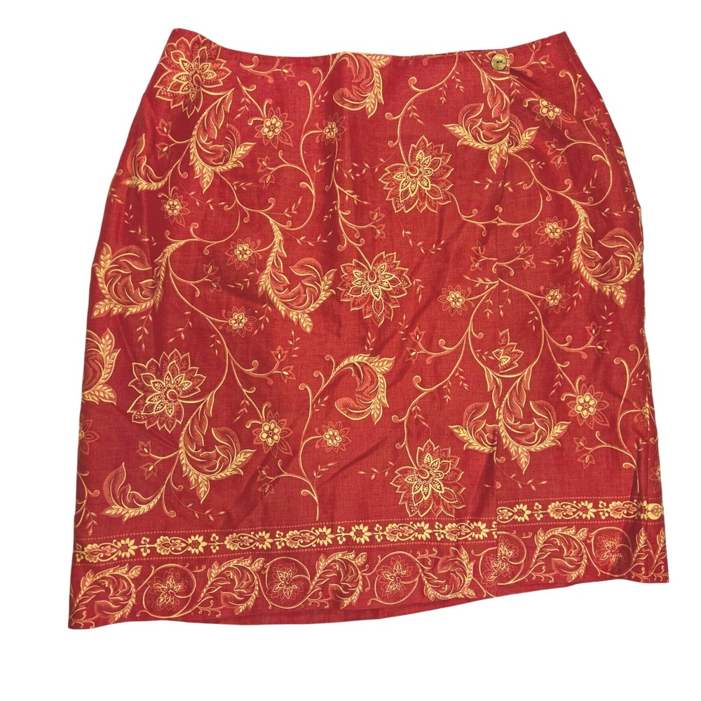Charter Club Red Wrap Paisley Casual Tropical Linen Summer Boho Mini Skirt 14‎